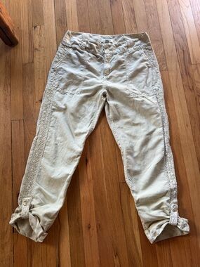 Sundance tan linen blend lace trim pants